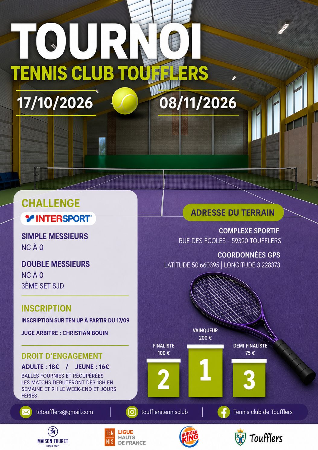Tennis club Toufflers - Tournois 2026